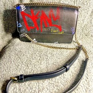 Donna Karan “DKNY” graffiti styled leather crossbody handbag (Authentic)